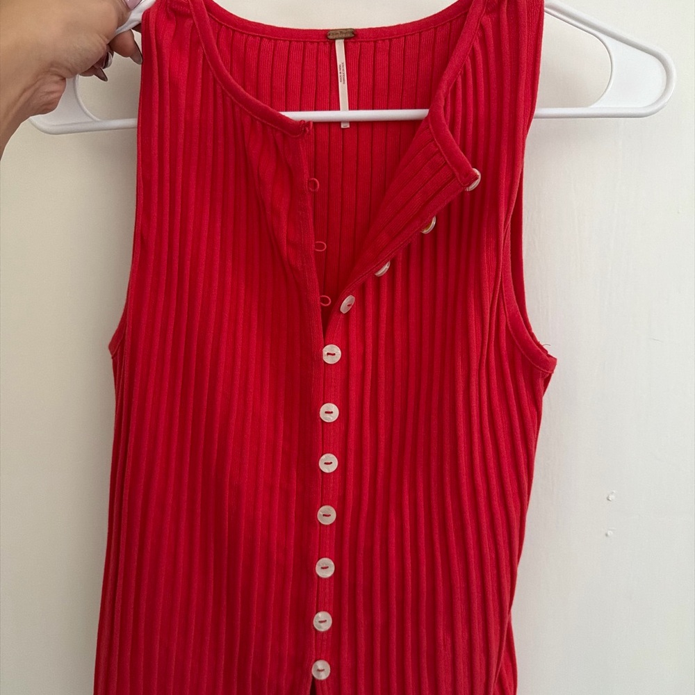 Free People Vibrant Red Ribbed Sleeveless Blouse